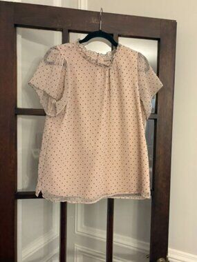 LOFT Pink Blouse with Black Dots, Size Medium